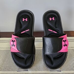 Under Armour Black and Pink Women's Slide Sandals